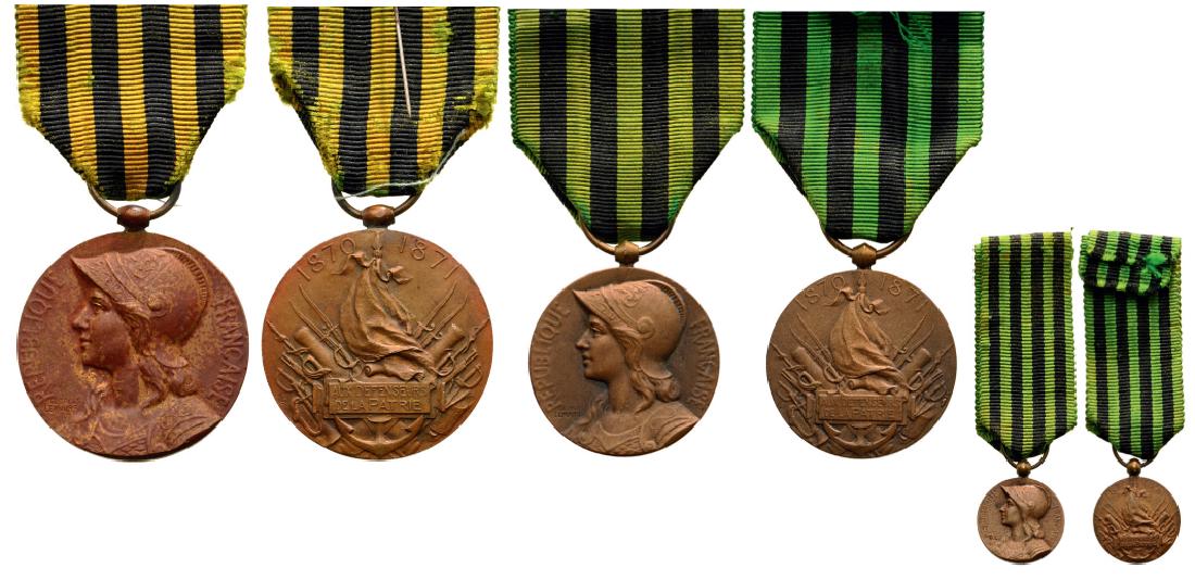 3 Commemorative Medals for the 1870-71 Franco-Prussian: Breast Badges, 362913 mm, Bronze, original suspension rings and ribbons. (3) I/II