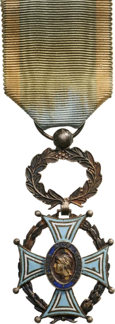 Philanthropic Society Medal: Breast Badge, 53x28 mm, gilt Bronze, one side enameled, central medallion gilt, original suspension ring and ribbon. II