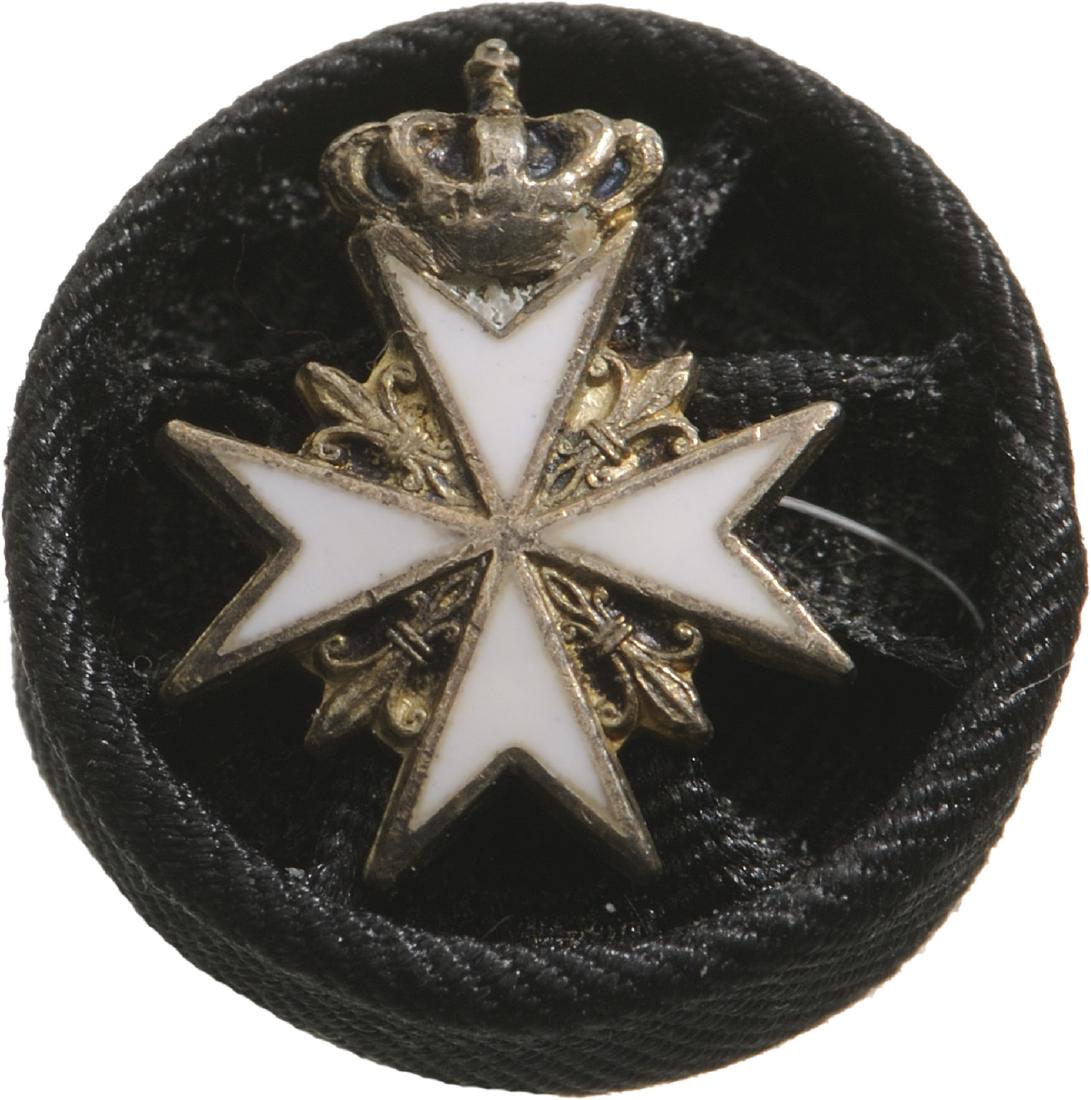 ORDER OF MALTA: Breast Badge Rosette, 13 mm, Silver and Cloth, one side enameled, original crown and rosette. A rare and interesting miniature in mint condition! I R!