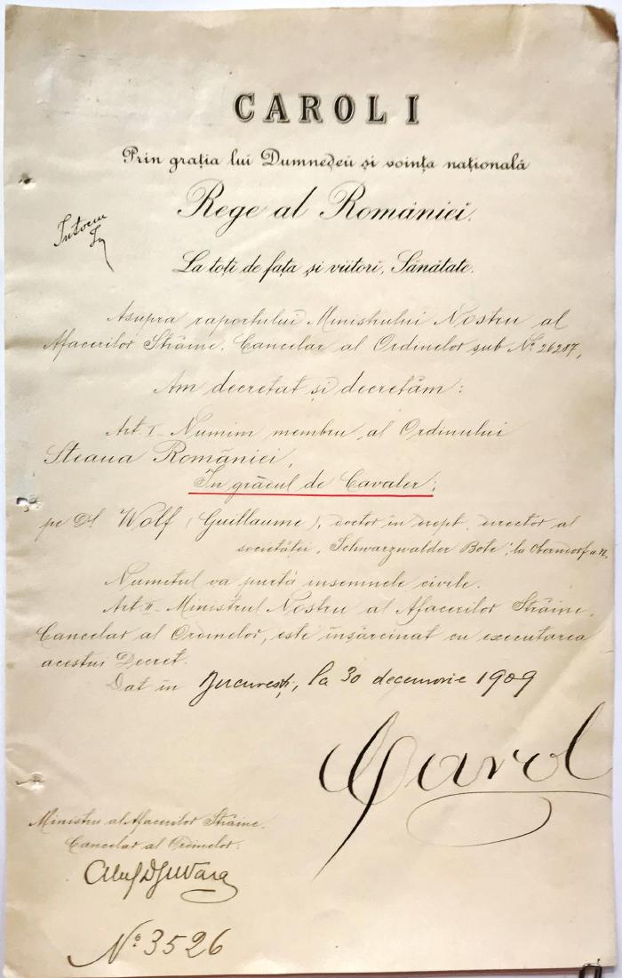 ORDER OF THE STAR OF ROMANIA, to a German Lawyer, (1 of 1)