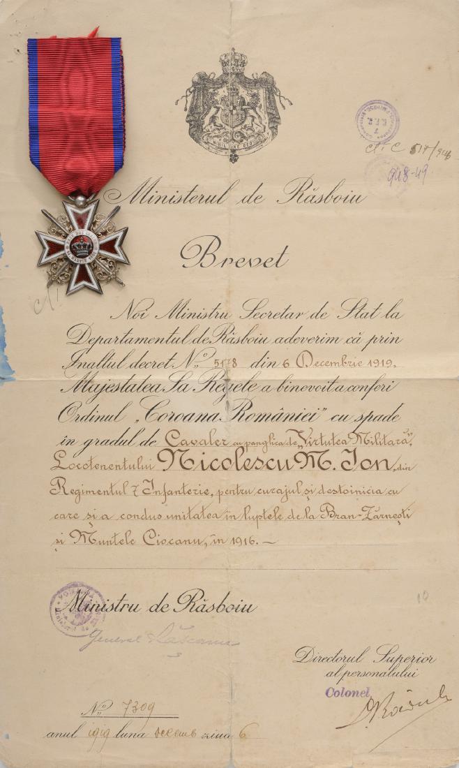 ORDER OF THE CROWN OF ROMANIA, to a Romanian Lieutenant (1 of 2)