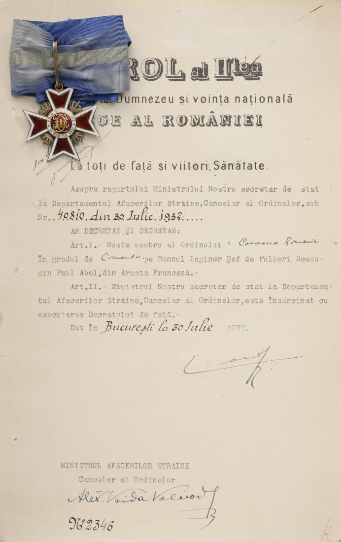 ORDER OF THE CROWN OF ROMANIA, to a French Military (1 of 3)