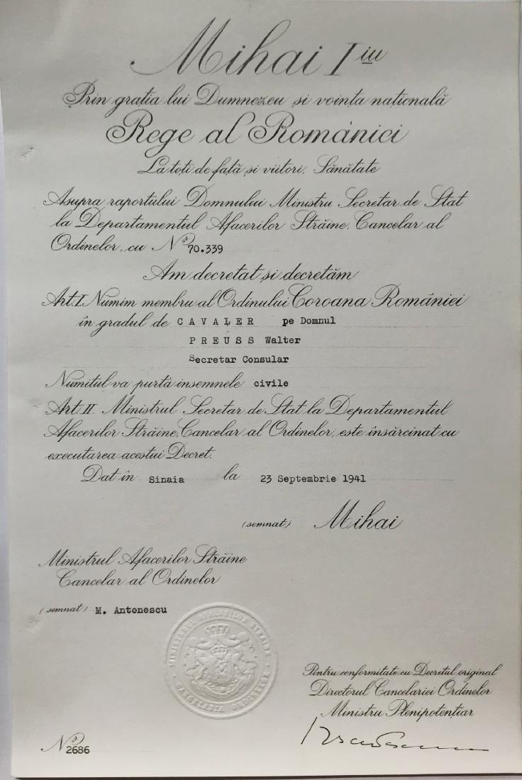 ORDER OF THE CROWN OF ROMANIA, of a German Consular (1 of 1)