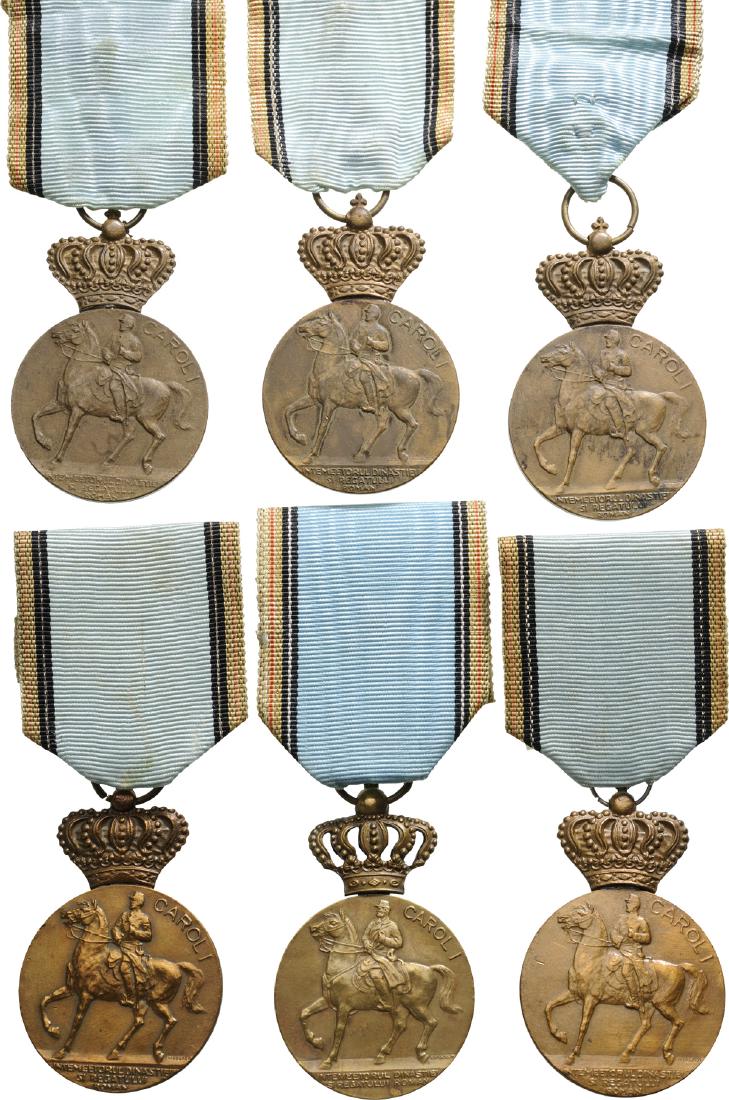Lot of 10. The Centennial Medal, instituted on 5th of: ROMANIA, Breast Badges, 55x35 mm, Bronze, on obverse the King on horseback, on reverse the years "1839-1939", with original ring and ribbon, for the celebration of the 100th Anniversary of the birth o