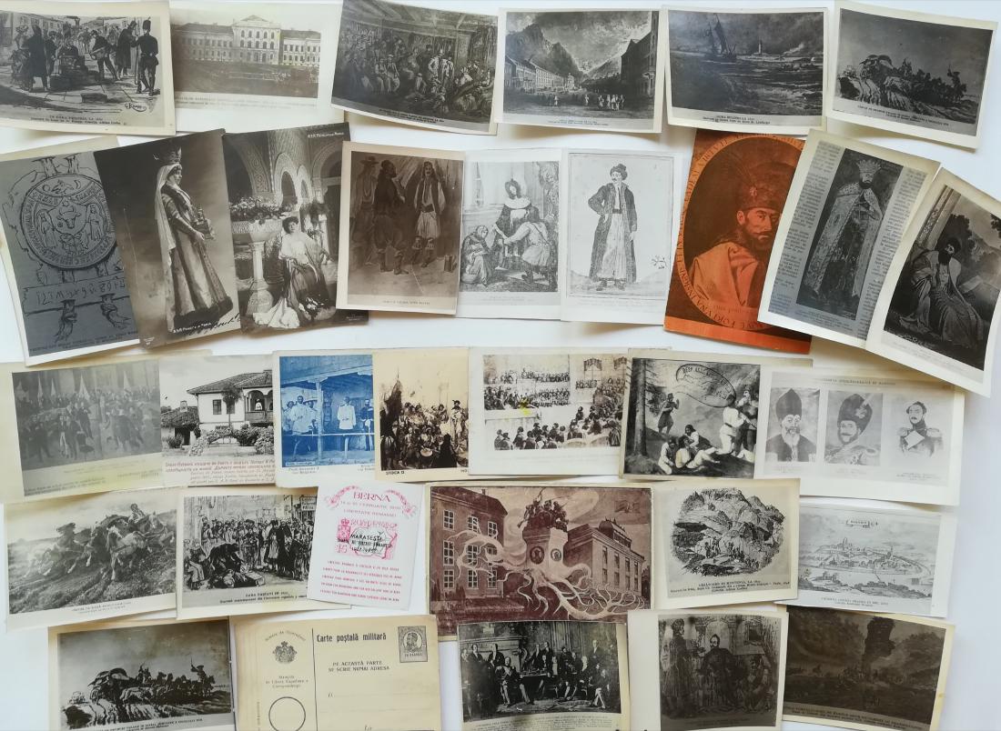 Group of 33 Civil and Military Postcards, 20th Century: ROMANIA, Civil and Military Postcards, depicting King Carol I together with Tsar Alexander II of Russia and Prince Alexander I of Bulgaria, Buidings, Historical Scenes and Persons and Stamps. 20th Cen