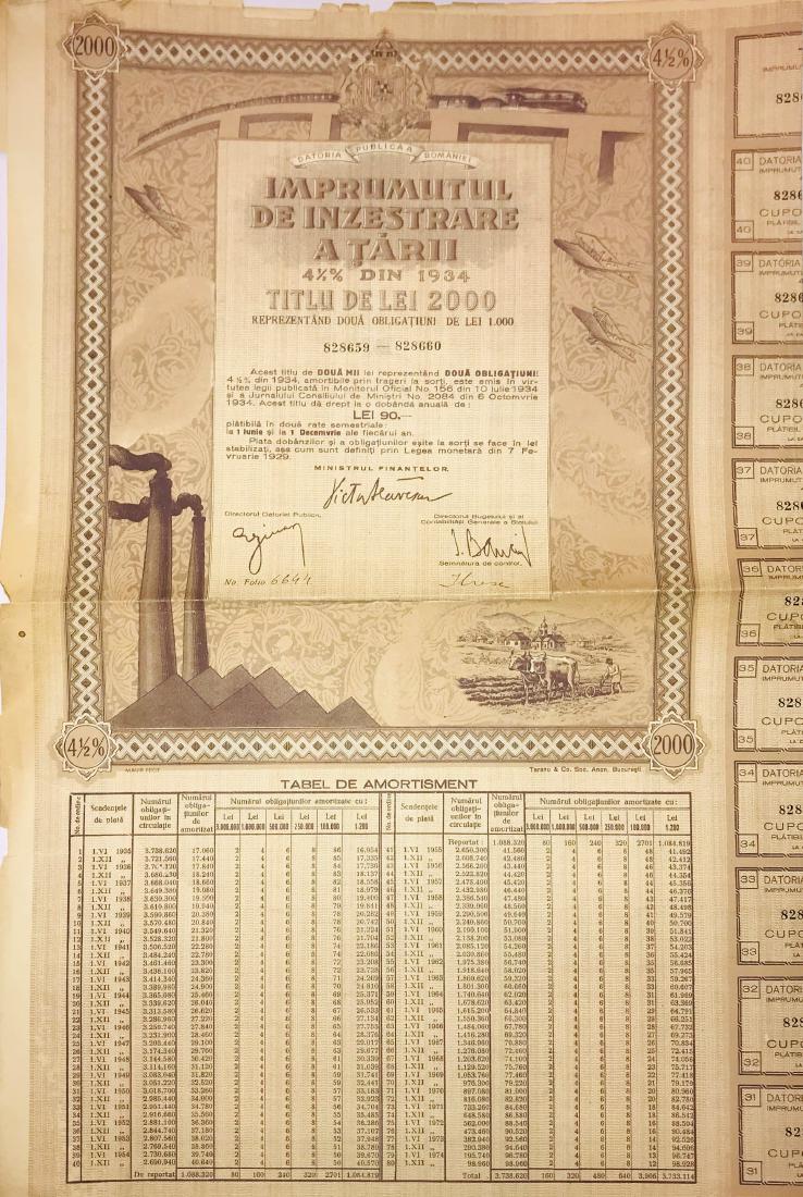2000 Lei Value Bond of the Country`s Endownment, 1934 (1 of 1)