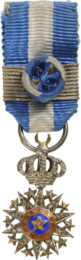 ORDER OF NISHAN EL ANOUAR: SULTANAT OF TADJOURAH, Commander's Cross Miniature. Breast Badge, Silver, 20x12 mm, obverse central medallion enameled, original suspension ring and ribbon with rosette and silver bar. I R!