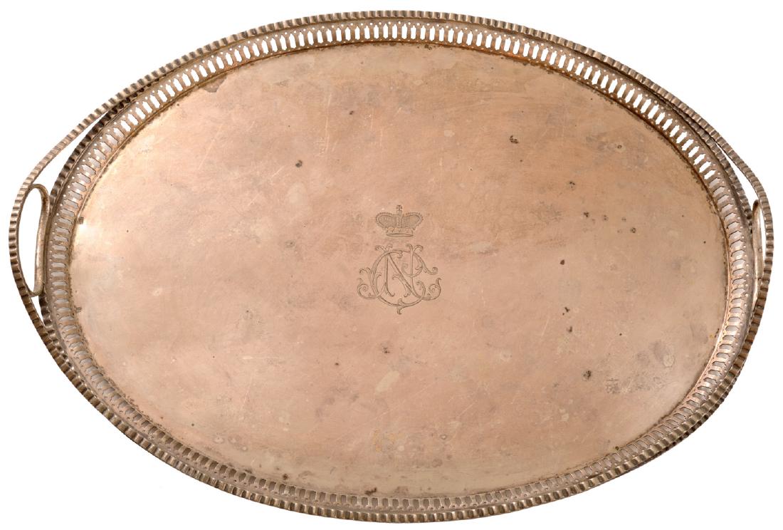 Silver platter of oval format with two lateral handles (1 of 1)