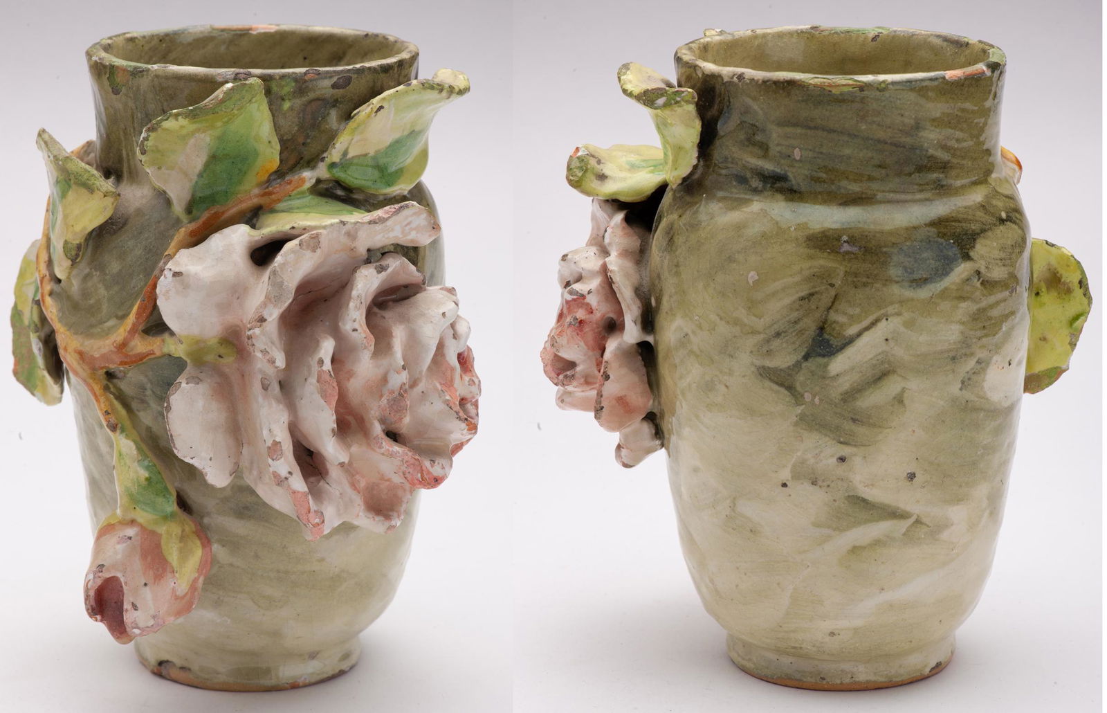 Glazed terracotta ceramic vase and flower in relief (1 of 1)