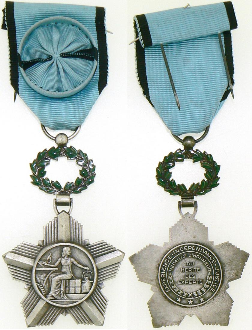 Merit Medal of Experts: Officer's Cross. Breast Badge, 44 mm, silvered Metal, partially enameled, original suspension device and ribbon with rosette. I Scarce! R! Country: FRANCE
