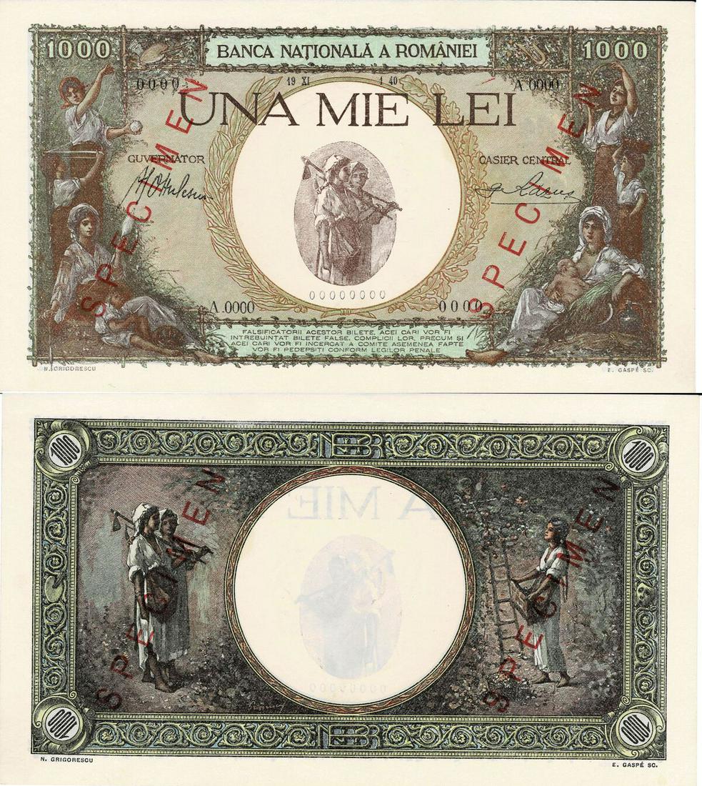 1000 Lei (21.12.1938, 28.4.1939, 1.11.1940) (1 of 1)