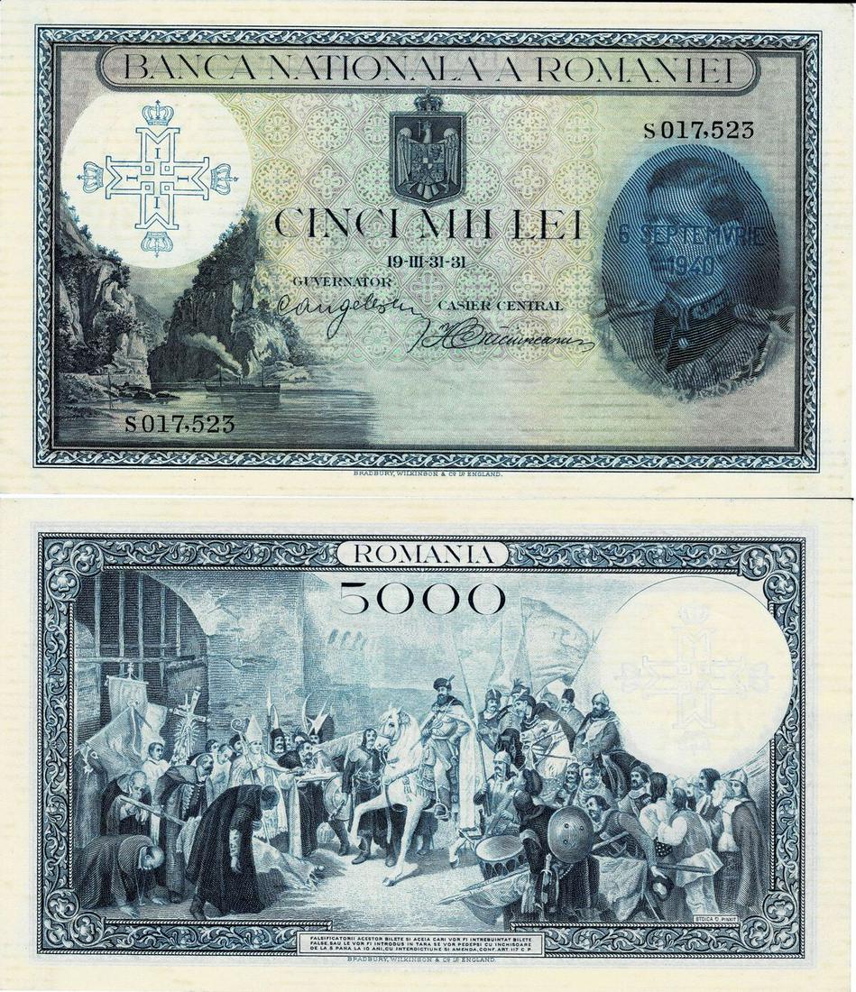 5.000 Lei, dated 6.9.1940, (old date 31.3.1931) (1 of 1)