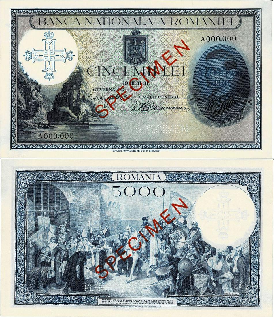 5.000 Lei, SPECIMEN, dated 6.9.1940, (old date (1 of 1)