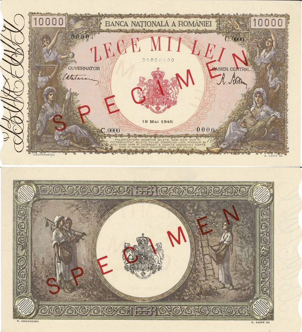 10000 Lei SPECIMEN (18.5.1945 - 20.12.1945 - 28.5.1946) (1 of 1)