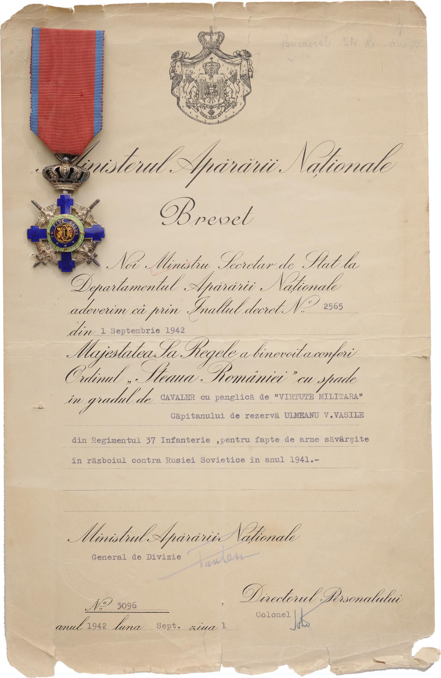 ORDER OF THE STAR OF ROMANIA, to a Romanian Reserve (1 of 3)