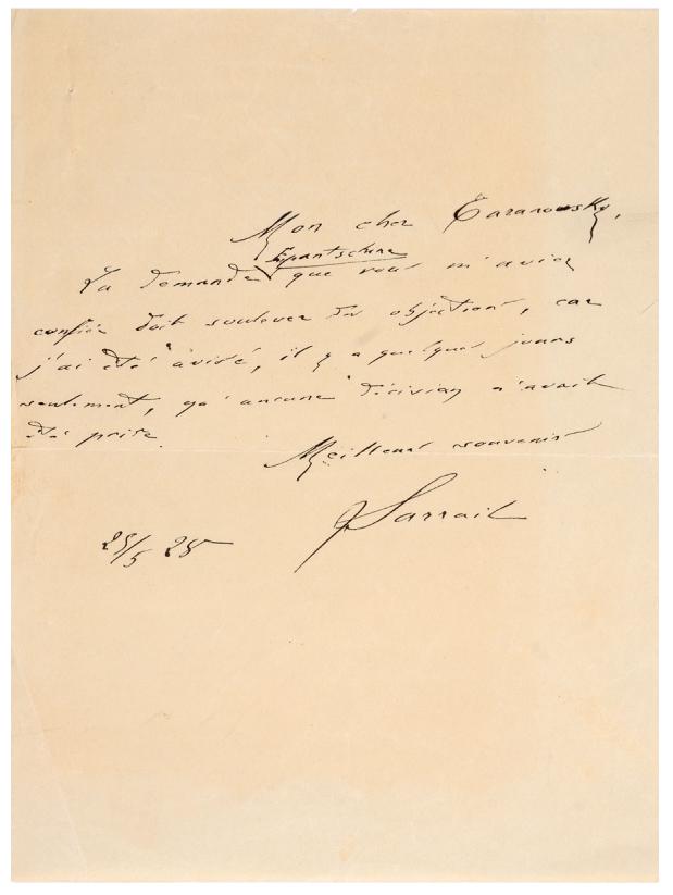 Interesting message from General Sarrail to Taranovski (1 of 1)