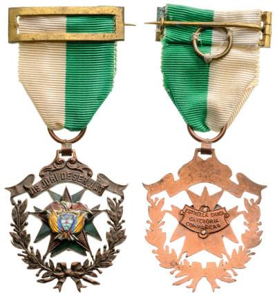 CIVIL STAR ORDER: Knight's Cross, 5th Class. Breast Badge, 44x38 mm, Bronze, obverse enameled, superimposed parts silvered bronze, enameled, original suspension ring and ribbon with attachment bar. In perfect condition