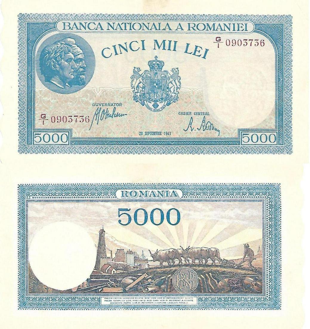 5000 Lei (28.9.1943 - 2.5.1944 - 22.8.1944), dated 28th (1 of 1)