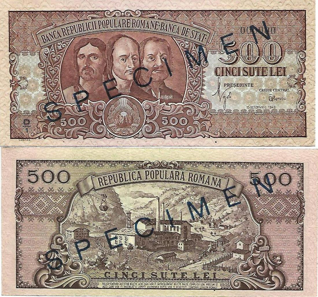 500 Lei dated 15 th October 1949, SPECIMEN (1 of 1)