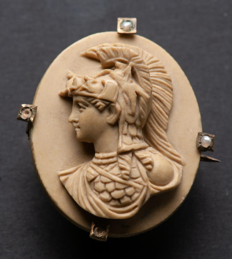 Lava stone cameo brooch about the goddess Minerva in (1 of 1)