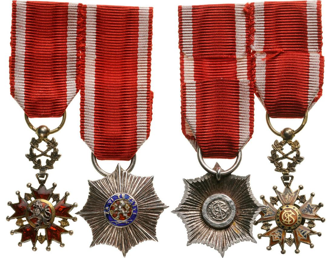 Military Order Of The White Lion: A group of miniatures for a Grand Cross, Military division; gilt Silver badge, with enameled details; the star in Silver, also with enameled details; the suspension ring, struck with silver marks; bot