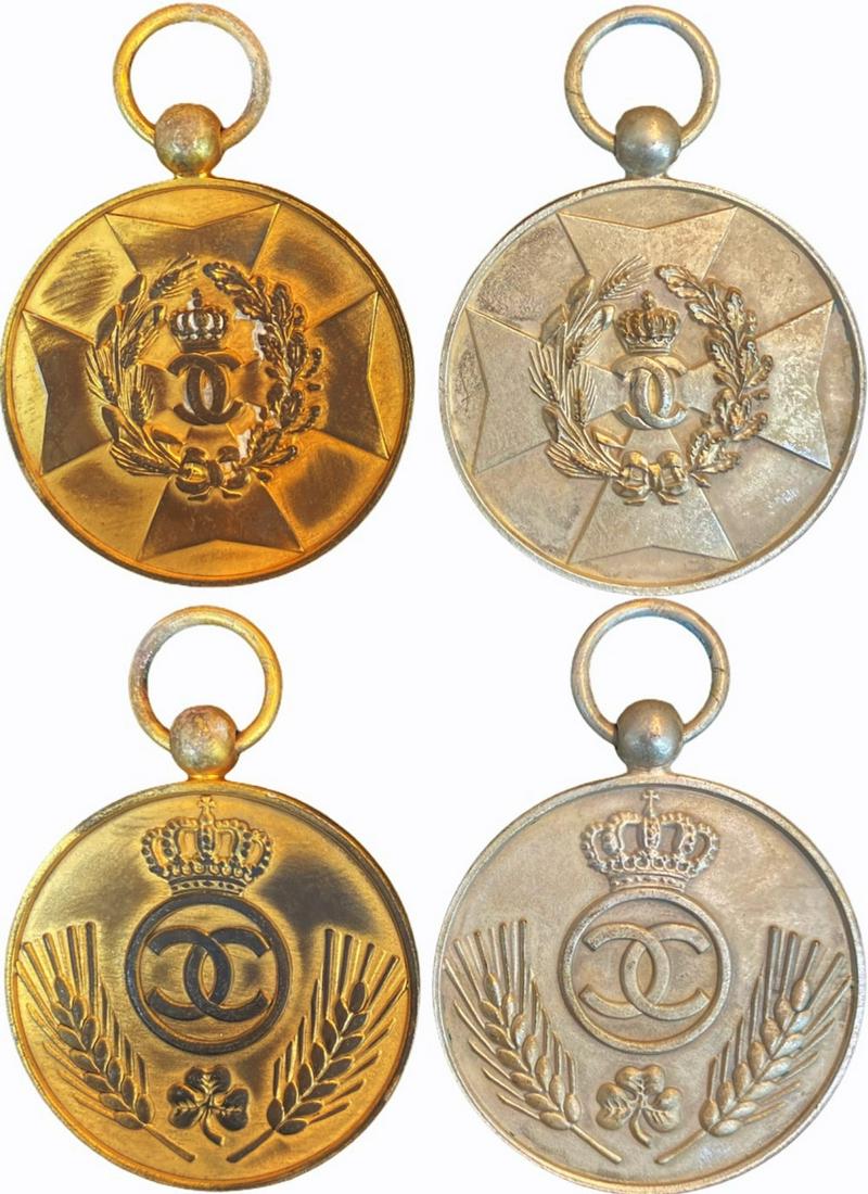 Medal of Agricultural Merit, 1st Model, Set 1-2: Set 1-2 Classes. Breast Badges, 34 mm, gilt Silver and Silver, original suspension rings. Rare! I