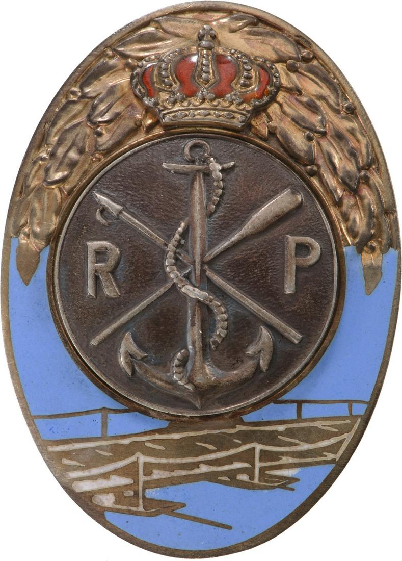 Badge of the Pontonier Regiment: Breast Badge, 51x37 mm, gilt Silver, one side enameled, vertical pin on the back, M.S.B.R. 448. Rare, extremely fine condition!Â¬â€ R! I