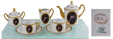 A Bohemian porcelain coffee service for two, with the