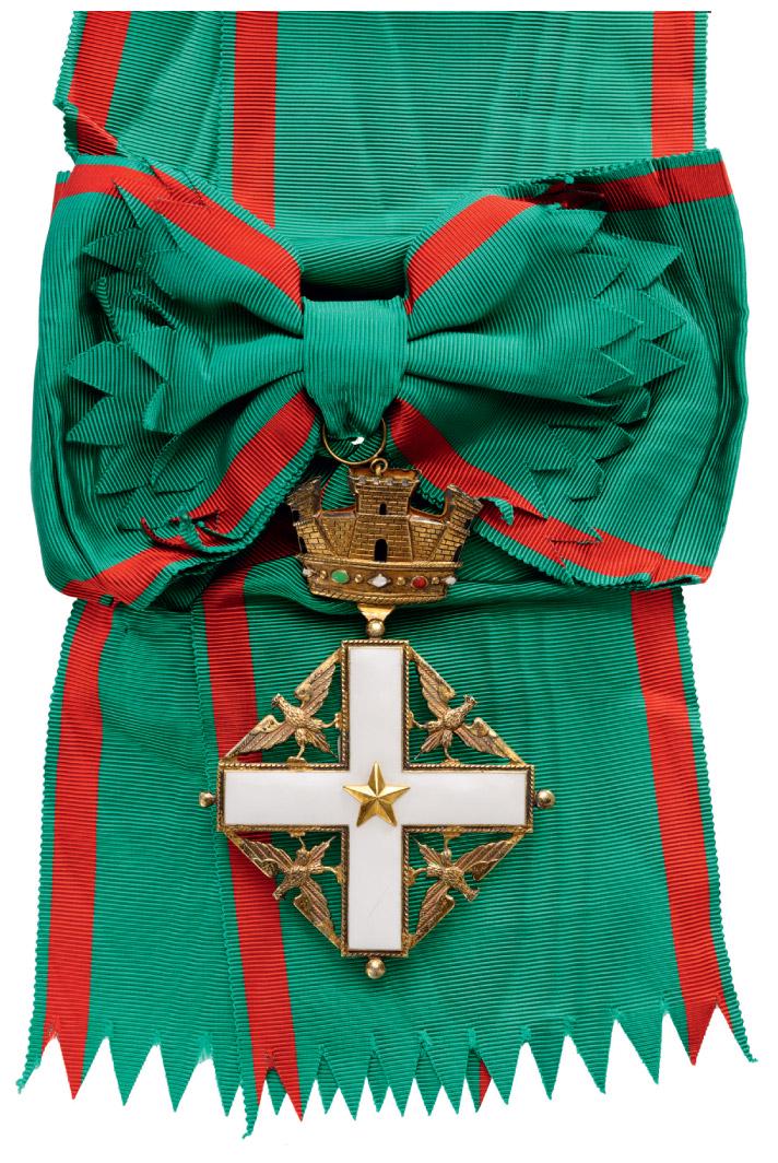 ORDER OF MERIT OF THE ITALIAN REPUBLIC: Grand Cross Badge, 1st Class, 1st Type, instituted in 1951. Sash Badge, 70 mm, gilt Silver, both sides enameled, both central medallions gilt, enameled, original suspension ring and long sash. Rare an
