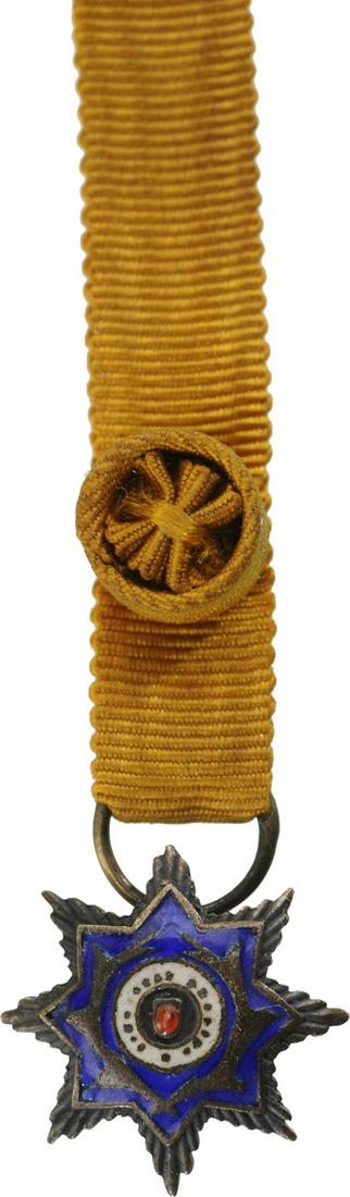 ORDER OF PUBLIC INSTRUCTION: Officer's Badge Miniature, instituted in 1927. Breast Badge, 11 mm, Silver, enameled, original suspension ring and ribbon with rosette. Extremely fine! I