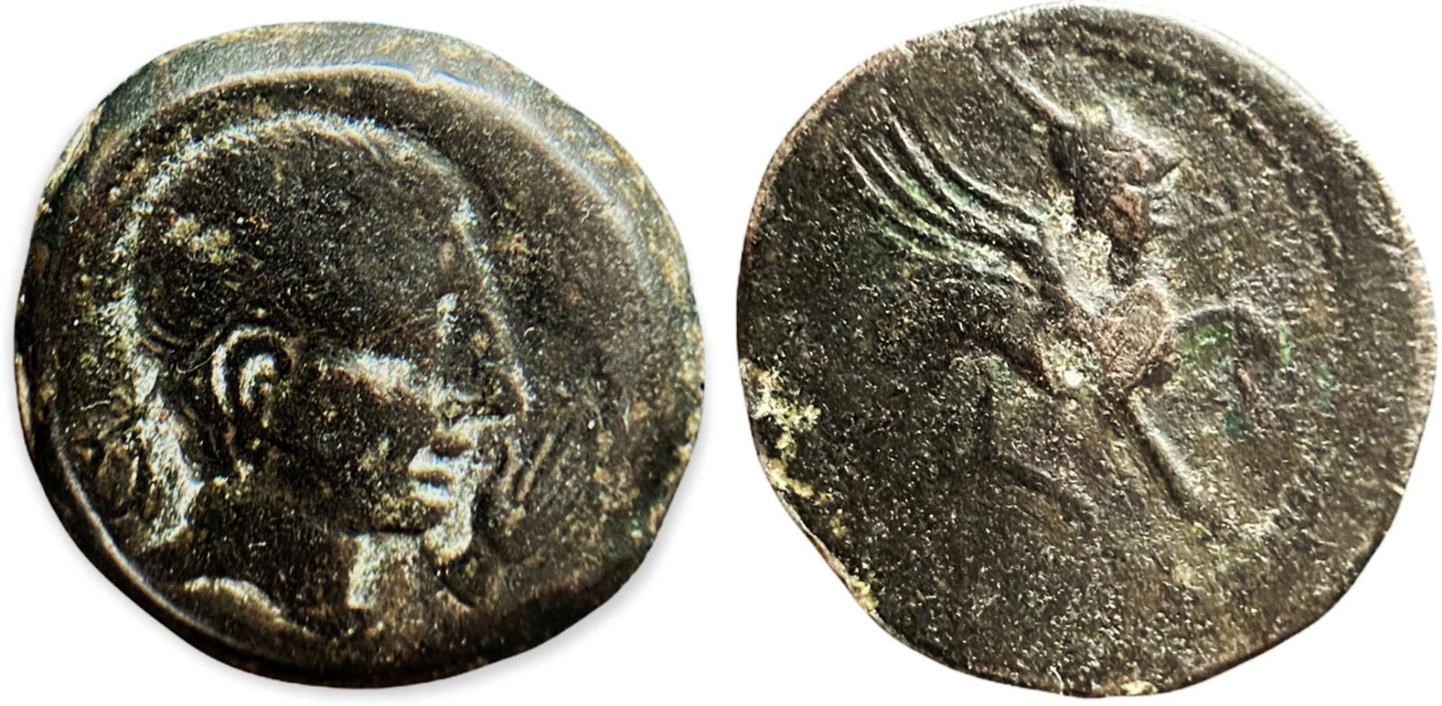 Hispania, Castulo Bronze, (15.93 g) 2nd Century, Ã† 28: Diademed head right; before, hand / Sphinx standing right, foreleg raised, star before; // [KASTULO] in Iberian characters. Cf. Burgos 540. VF+, superb patina!