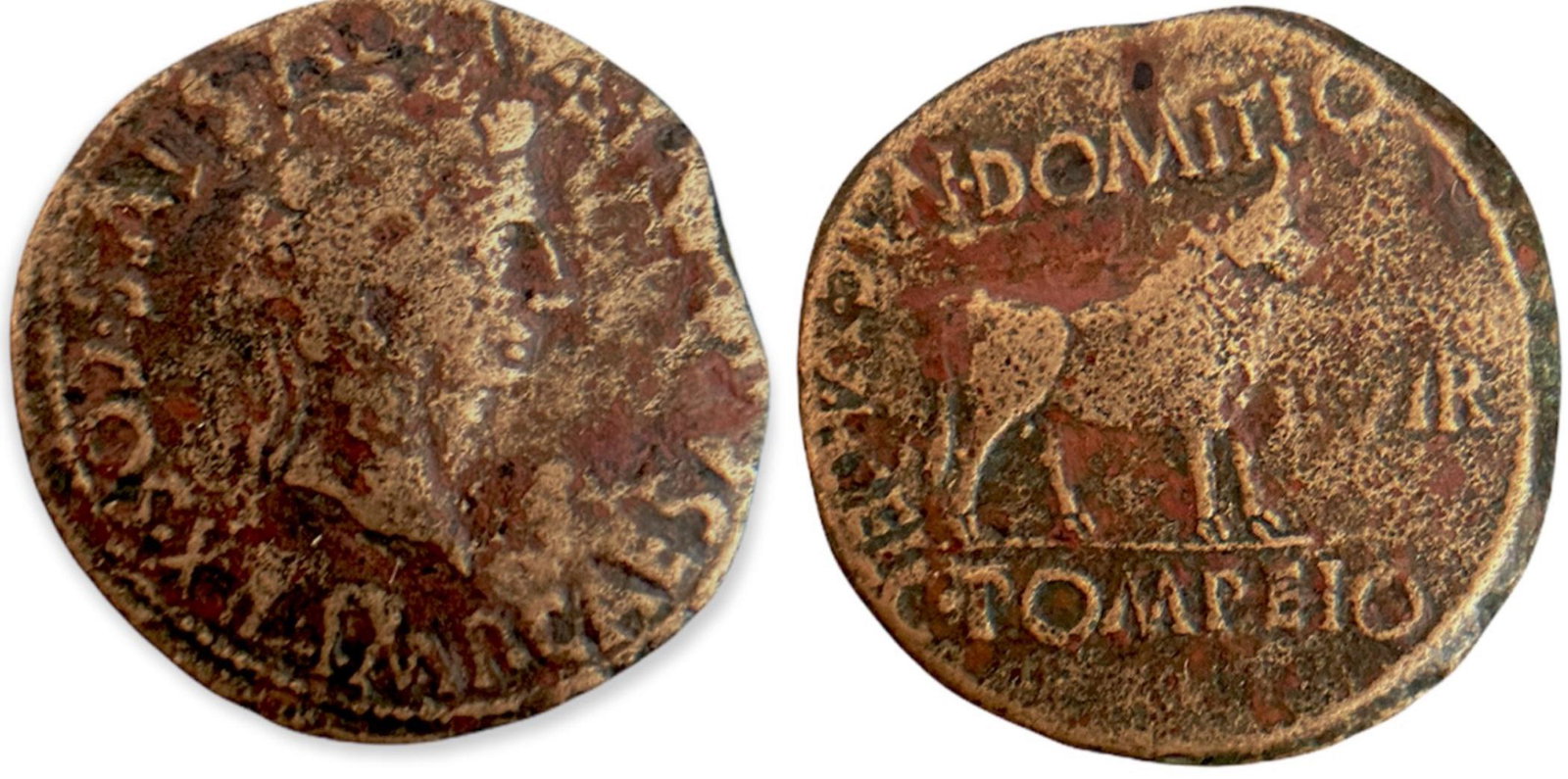 Hispania, Augustus of Celsa AE 26 mm, Bronze (12.14 g),: IMP CAESAR DIVI F AVGVSTVS COS XII, laureate head to right / C V I CEL CN DOMITIO C POMPEIO II VIR, bull standing to right. RPC I 278; ACIP 3169e; Vives 161-8. VF-