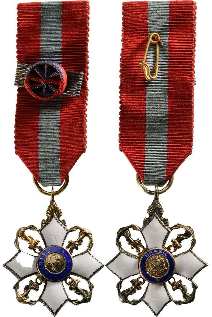 ORDER OF NAVAL MERIT: Grand Officer's Miniature, 2nd Class, instituted in 1934. Breast Badge, 34x26 mm, gilt Silver, enameled (small restoration), both central medallions gilt silver, enameled, original suspension ring and