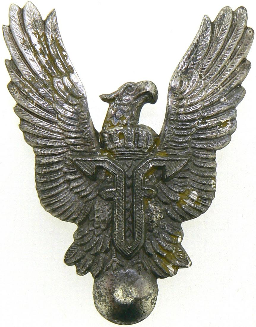 Pilot Badge "King Ferdinand I" Model, 1915: Breast Badge, silvered Bronze, with thin pin on reverse, I.M.S.P.R. 224. Rare! I