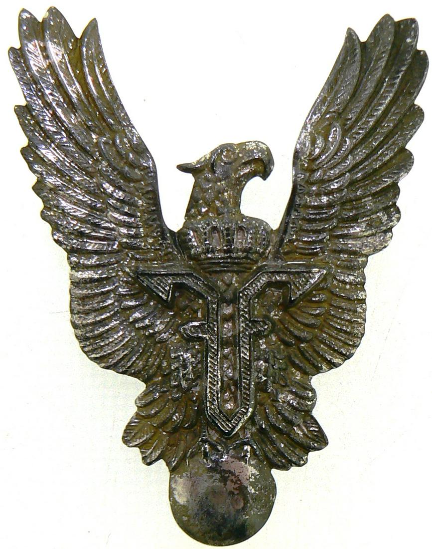 Pilot Badge "King Ferdinand I" Model, 1915: Breast Badge, silvered Bronze, with thin pin on reverse, I.M.S.P.R. 224. Rare! I