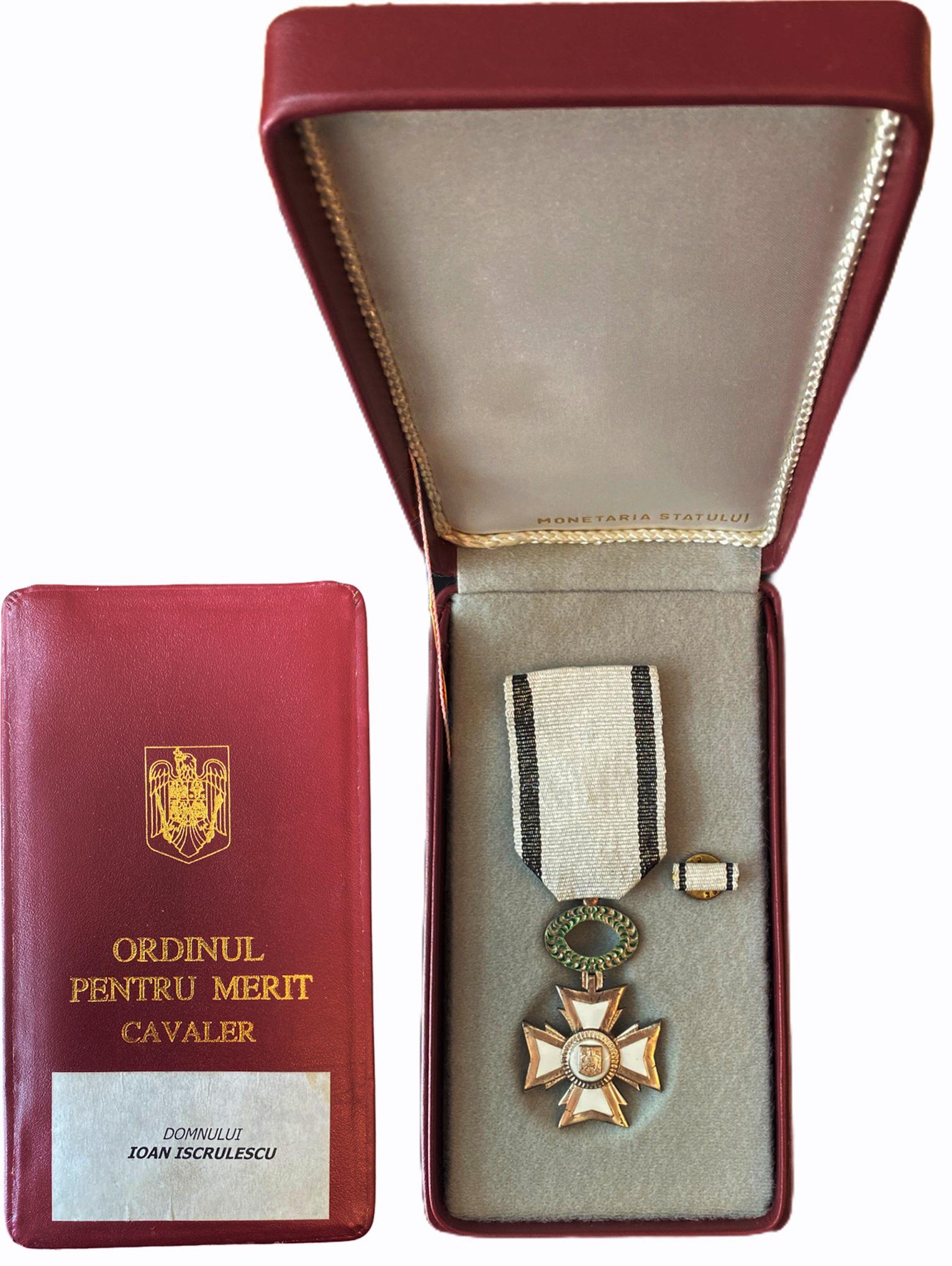 Order for Merit: Knight`s Cross, 5th Class. Breast Badge, 58x35 mm, patially enameled, original suspension device and ribbon with horizonal fixation pin. In original case of issue with class inscription on the lid tog