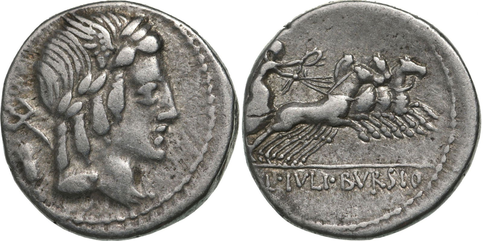 L. Iulius Bursio. Denar, Silver (4.04 g) Rome, circa 85 (1 of 1)