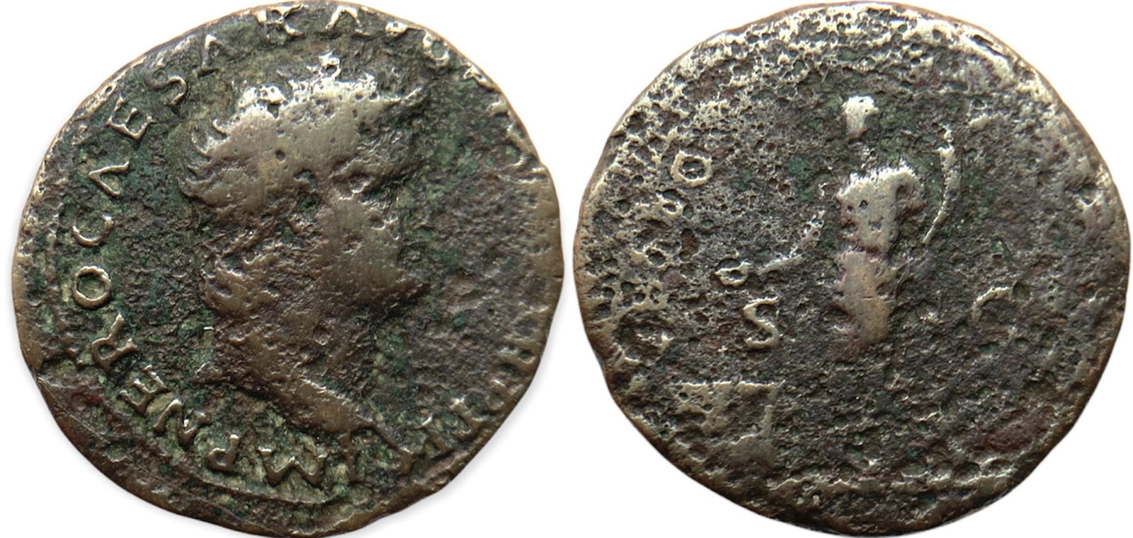 NERO (54-68) As AE, 23 mm (9.23 g)  Lugdunum 66 AD. (1 of 1)