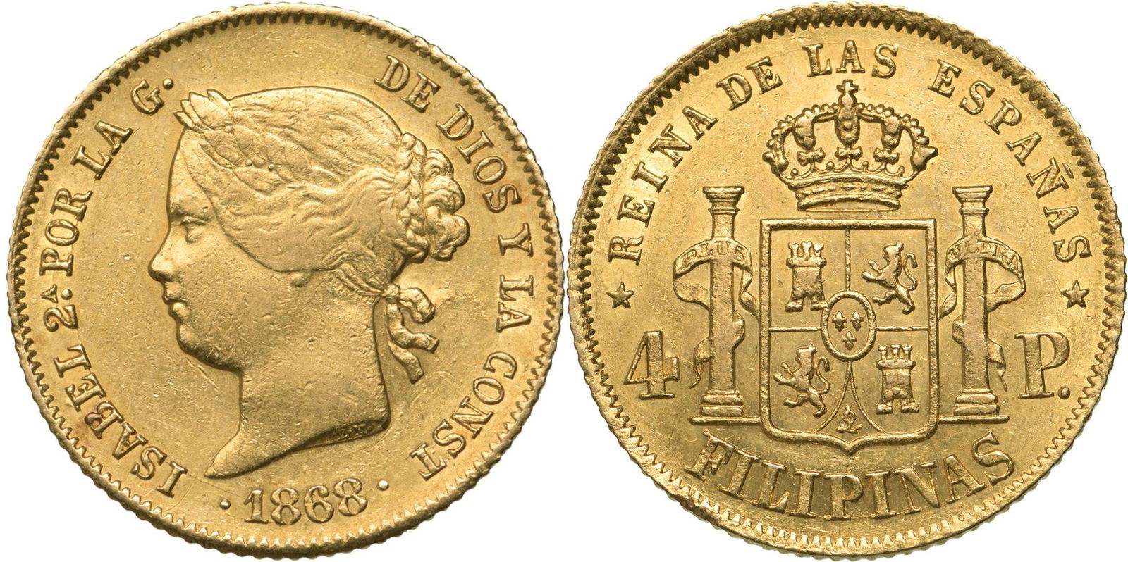 Isabel II (1833-1868) 4 Pesos 1868, Manilla. (1 of 1)