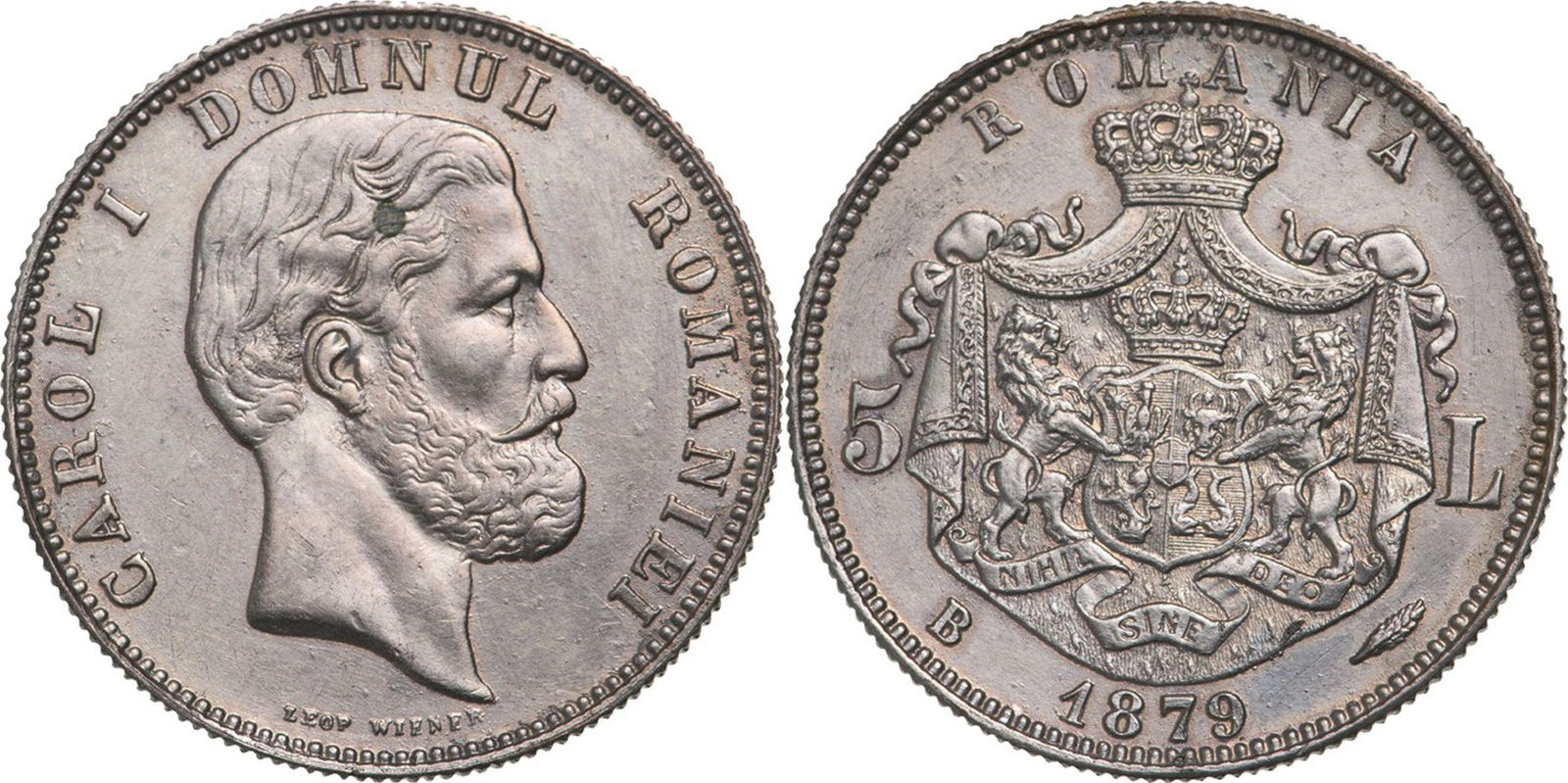 Carol I (1881-1914) Pattern 5 Lei 1879, Bucharest mint. (1 of 1)