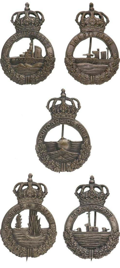 Set of 5 Romanian Navy War Badges (1 of 1)