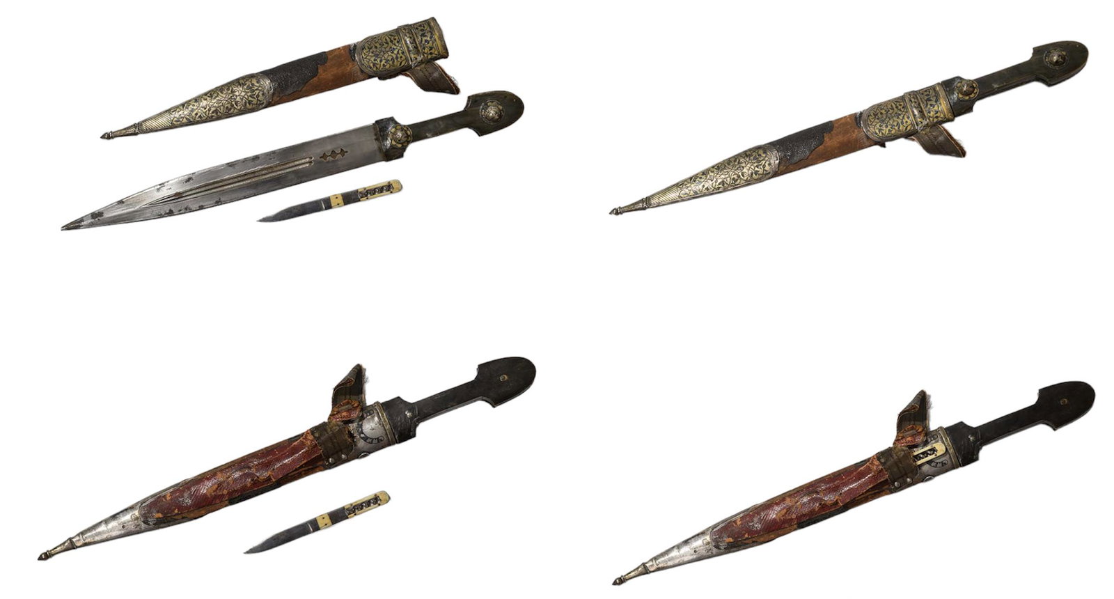 Kindzhal -Caucasus, mid-19th Century: Straight, double edged blade of flattened section, tapering and becoming of flattened diamond section towards the tip, with narrow, double fuller bordered by a thin groove to the centre and deeply str