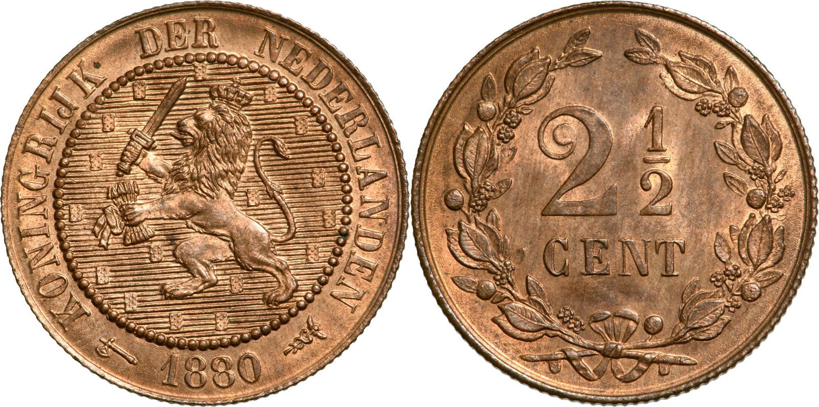 Wilhelm III (1849-1890) 2.5 Cents 1880 (1 of 1)