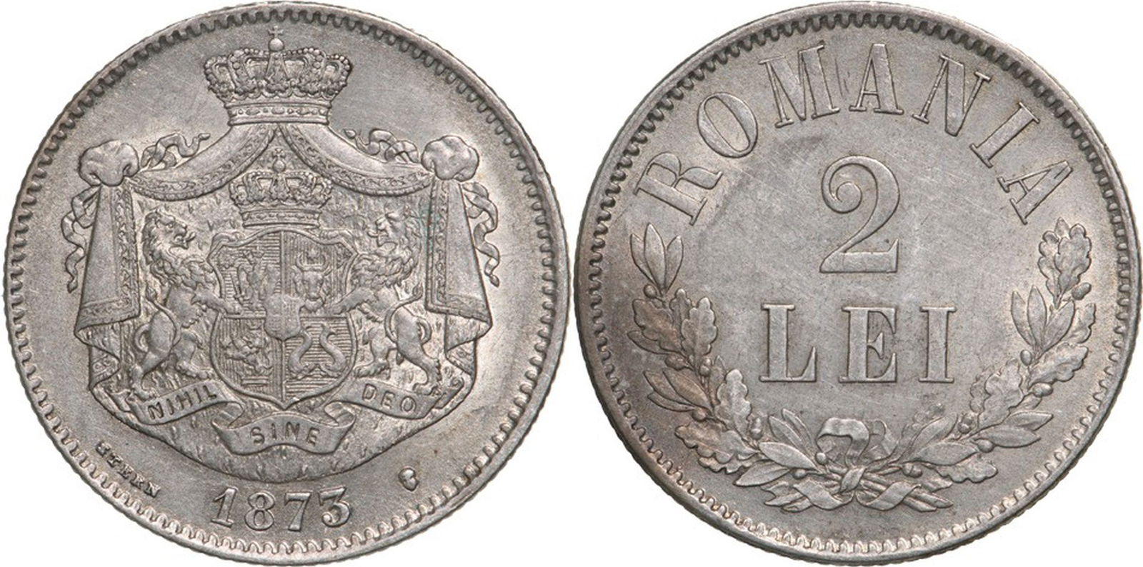 Carol I (1881-1914) 2 Lei 1873, Brussels mint. (1 of 1)