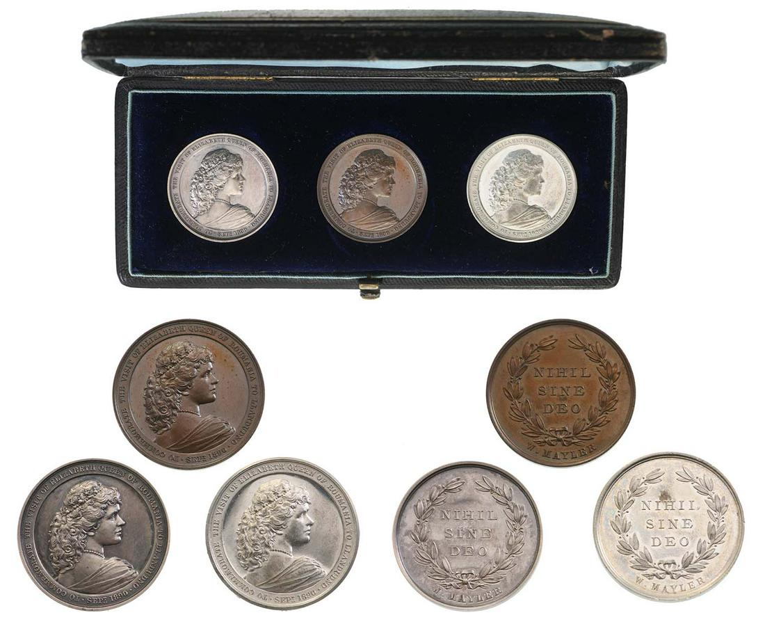 Carol I (1866-1914) Set of 3 Medals for the visit of Queen Elisabeth Ottilie von Wied in (1 of 1)