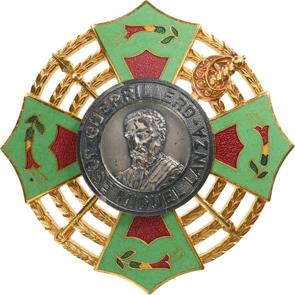 Order of Jose Miguel Lanza: Grand Cross Star, 1st Class, instituted in 1965. Breast Star, 70 mm, gilt Bronze, superimposed parts enameled, vertical thin pin on reverse. Very attractive and rare star, of high jeweler`s quality! I