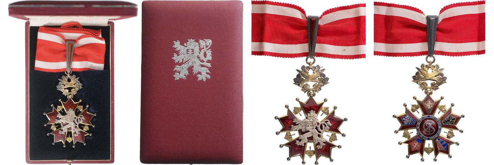 ORDER OF THE WHITE LION: Commander's Cross, Civil Division, 3rd Class, 1st Model (1922- 1939). Breast Badge, 84x60 mm, gilt Silver, hallmarked "900", maker's mark "KK", both sides enameled, both central medallions silver, rev
