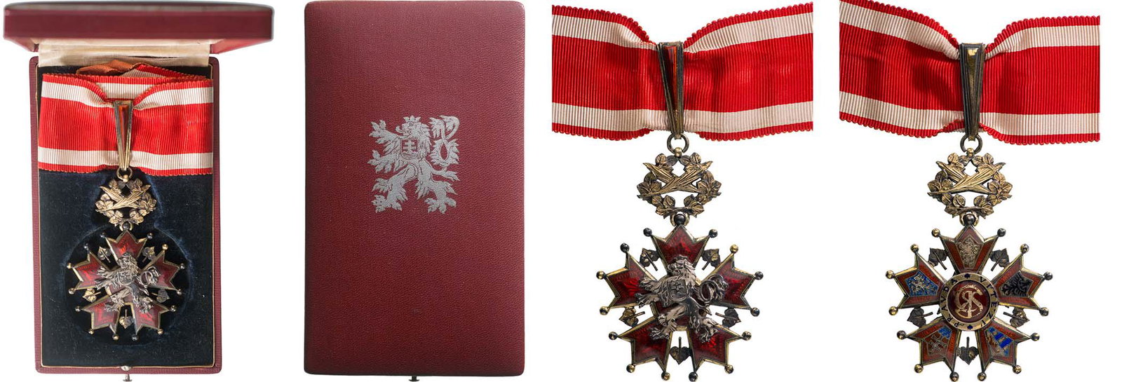 ORDER OF THE WHITE LION: Commander's Cross, Civil Division, 3rd Class, 1st Model (1922- 1939). Breast Badge, 84x60 mm, gilt Silver, hallmarked, maker's mark "KK", both sides enameled, both central medallions silver, reverse e