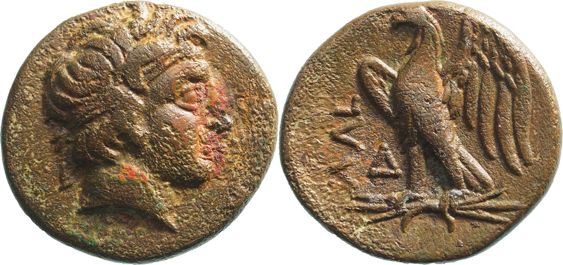 PTOLEMAIC KINGDOM, Ptolemy I (323-283 BC) AE Chalkon (1g) Alexandria: Diademed head of deified Alexander III right, with horn of Ammon/ Eagle standing left on thunderbolt; to left ΑΛΕ and Δ. Rare! VF+ SNG Cop. 32