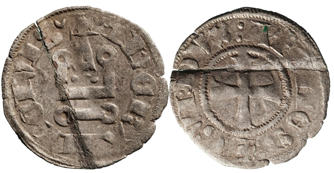 Crusader States, Principality of Achaia, Philippe of Tarentum (1307-1313), Denaro (0,9g): Cross / church. Metcalf 979-982. VF, scratch.